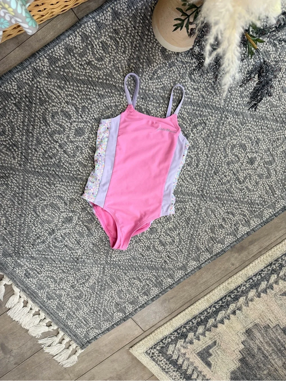 Eddie Bauer 4T Toddler Girl Swim Suit Bathing Suit Pink and Lavender One-Piece